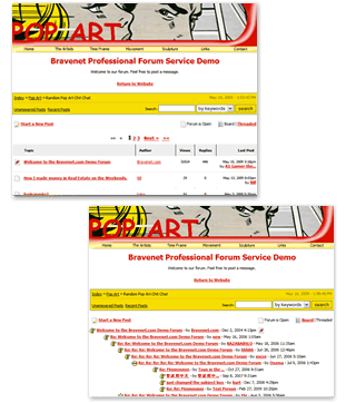 Image displays a sample of Bravenet's Message Board