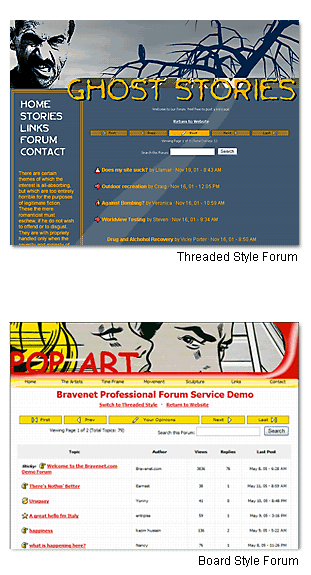 Image displays a sample of Bravenet's Message Board