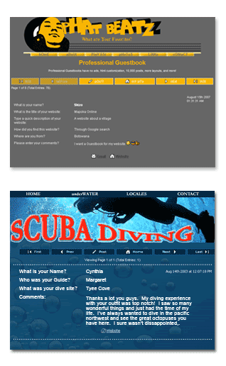 Image displays a sample of Bravenet Guestbooks