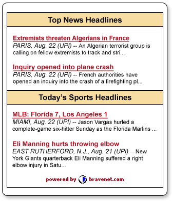 Image displays a sample of Bravenet Headline News